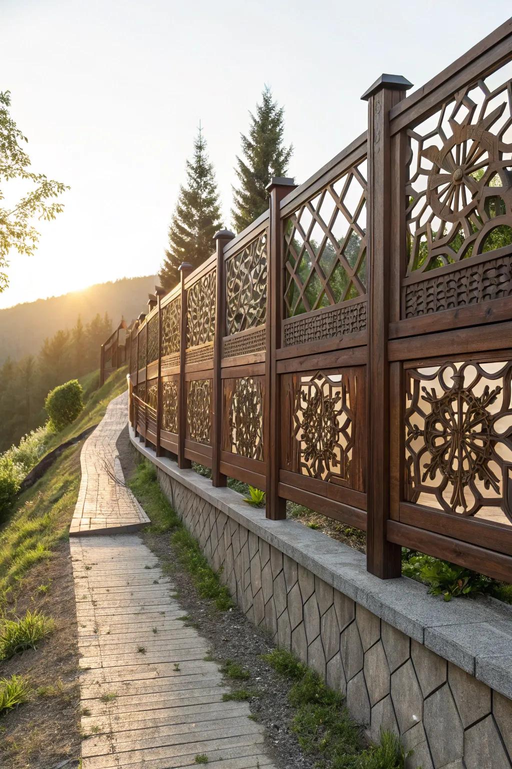 Revitalize your outdoor area with a horizontal fence that unites craftsmanship and artistry through custom decorative sections.