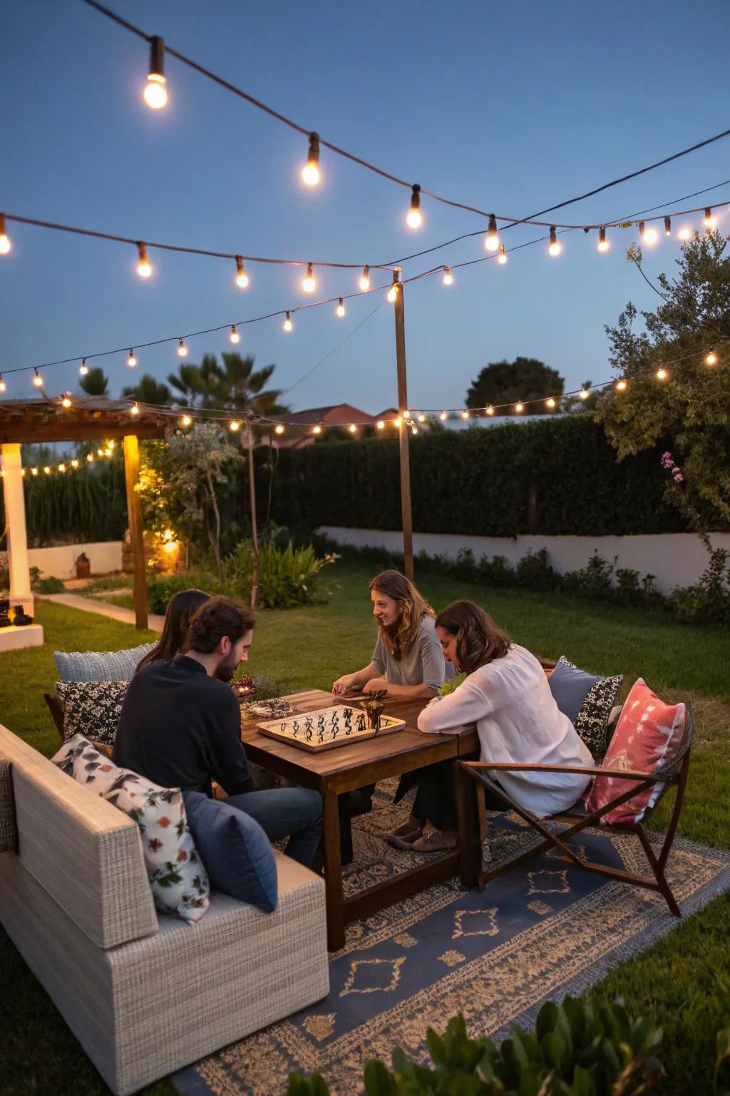 A captivating outdoor arrangement ideal for a game-themed evening.