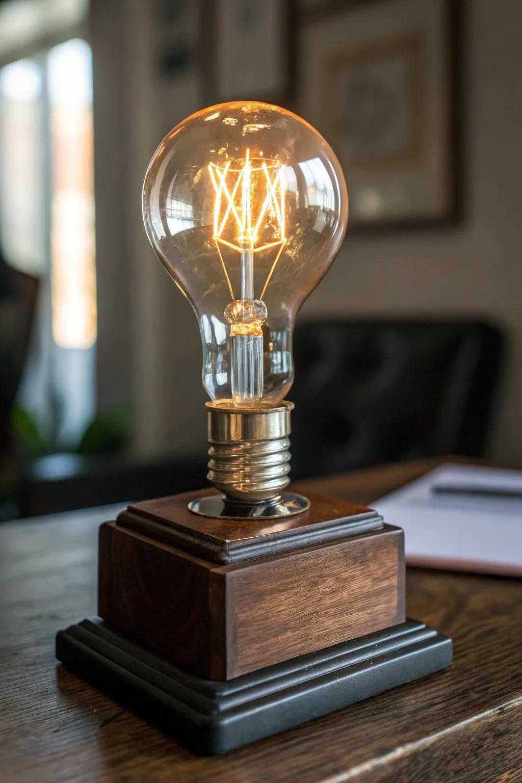 Illuminate success with this stunning light bulb trophy, the perfect award for brilliant ideas.