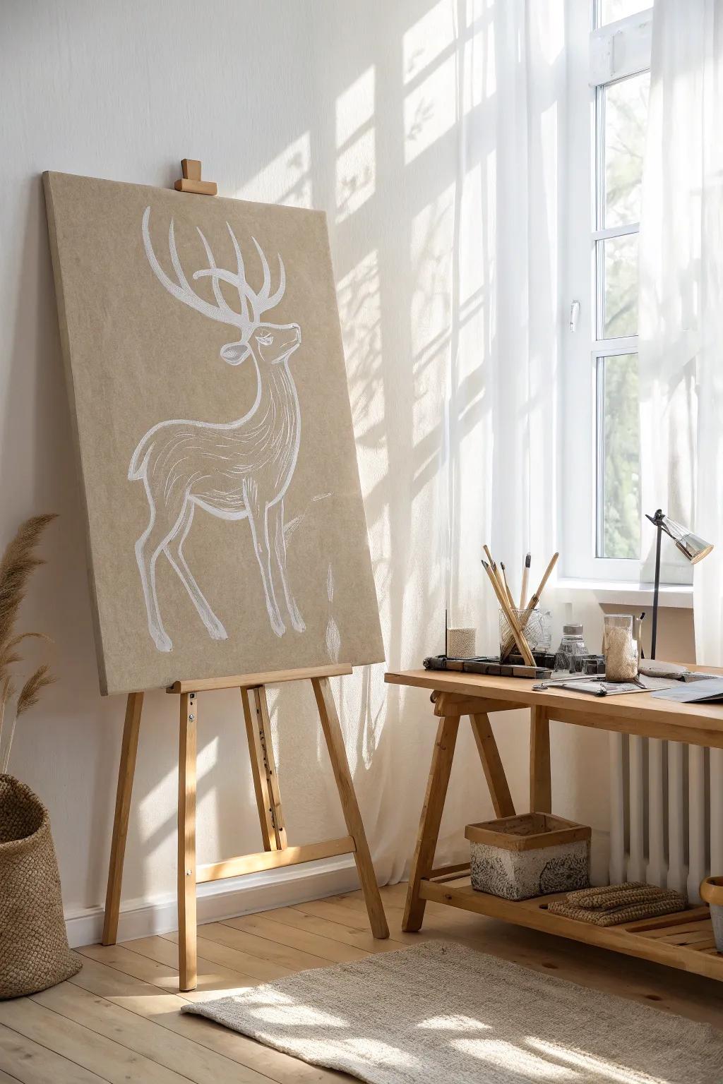 Embrace the elegance of simplicity with this minimalist deer outline painting, best suited for introducing a hint of natural beauty to any space.