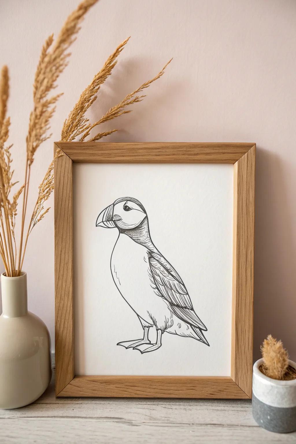 Puffin One-Line Wonders: A minimalist masterpiece bringing playful elegance to your living space.