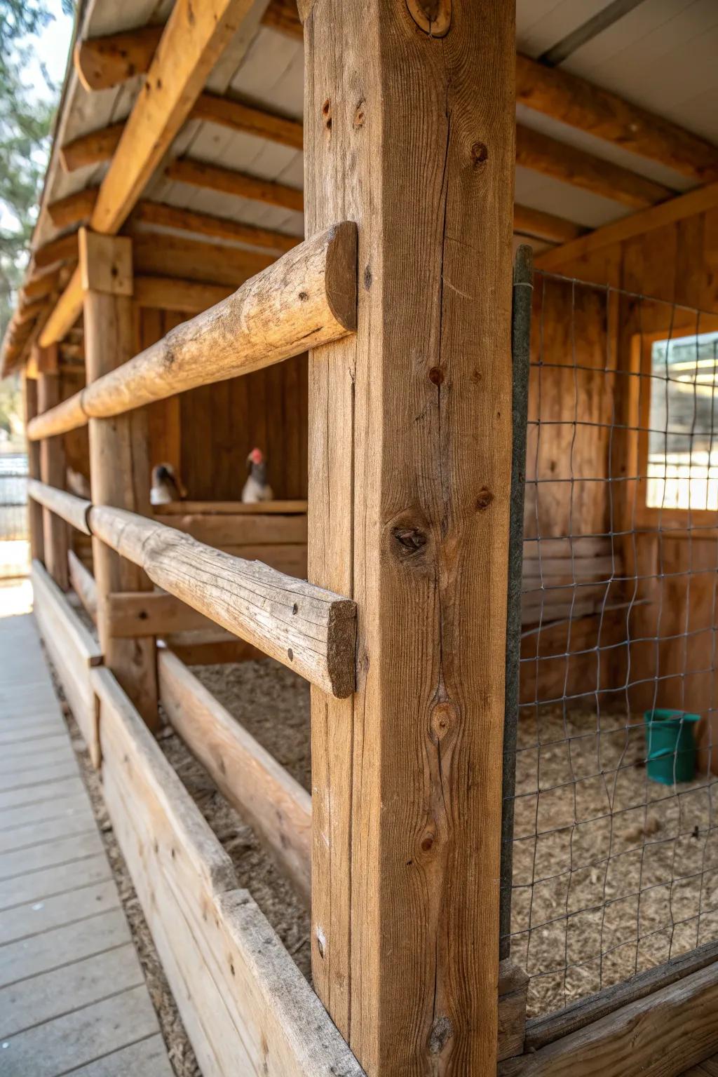 Add some traditional charm to your coop: reused barrier beam roosts.