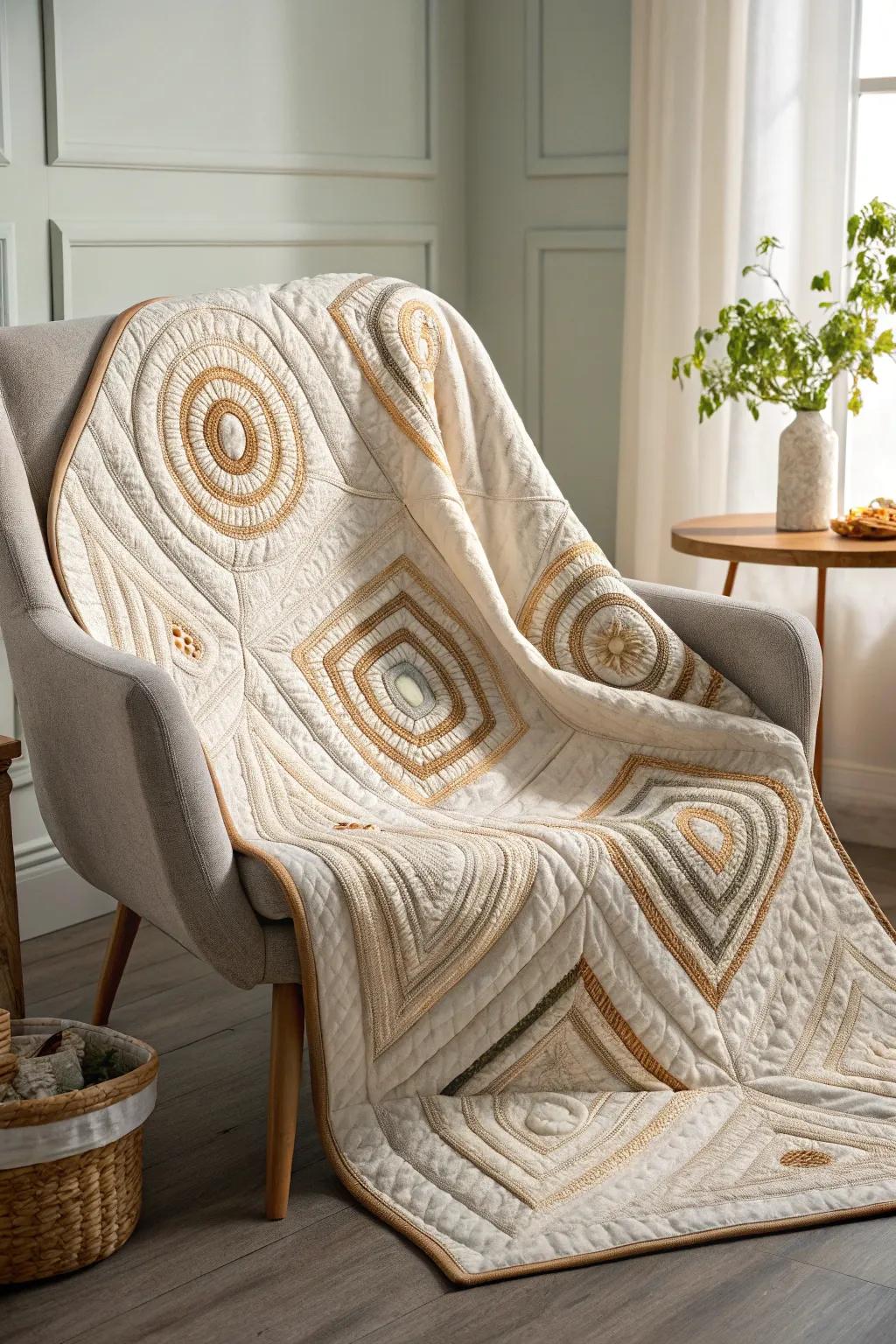 Embrace the art of quilting with mesmerizing concentric squares that add a touch of elegance to any space.