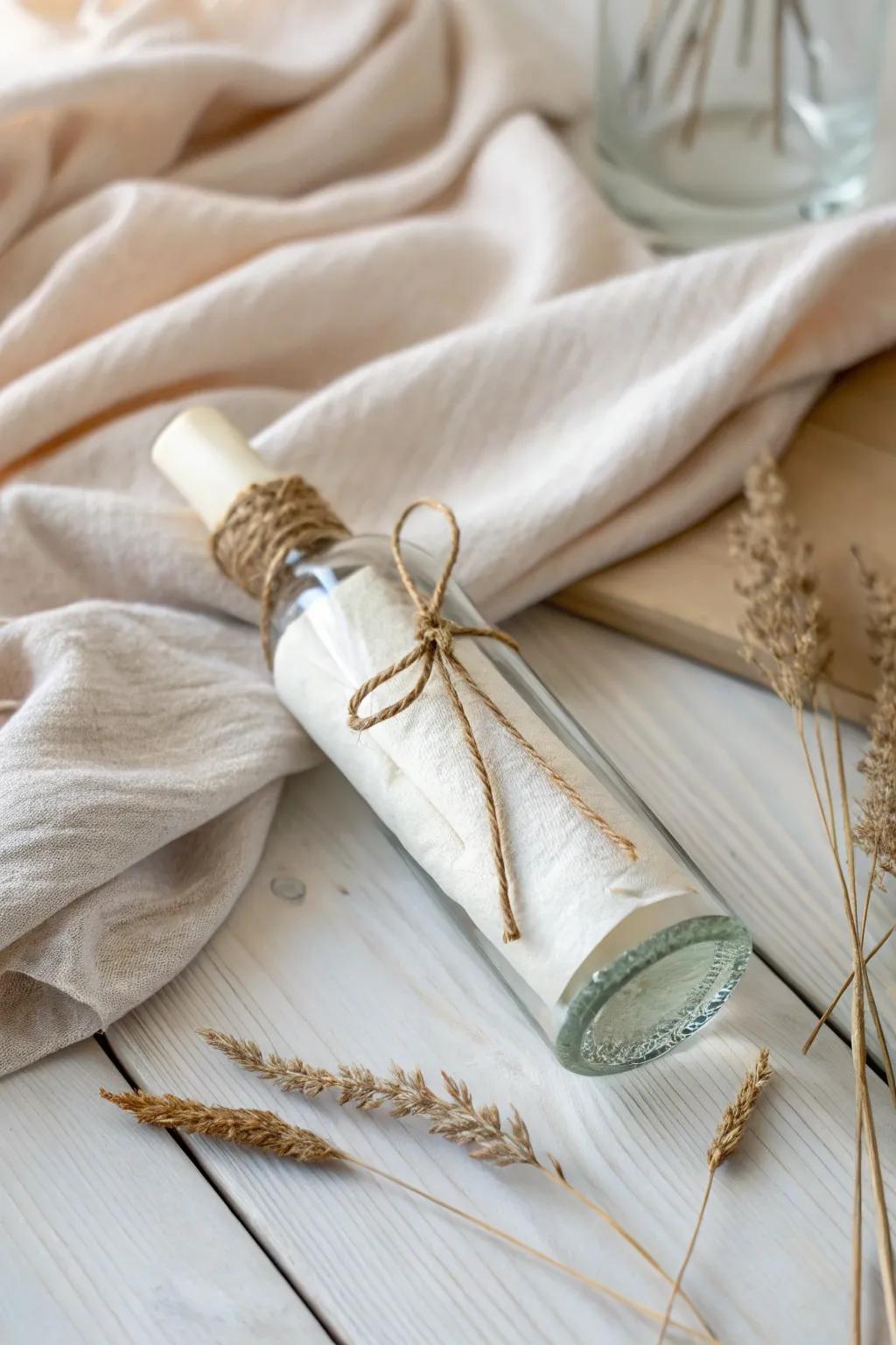 Unlock the enigma of a riddle concealed within this wonderfully crafted bottled missive.
