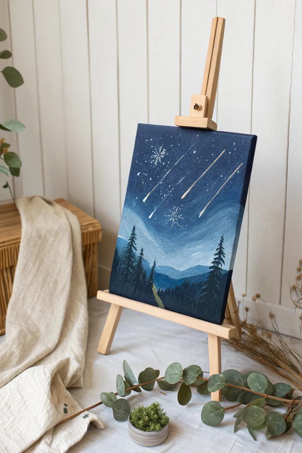 Seize the enchantment of a meteor cascade with easy grace and simplicity.