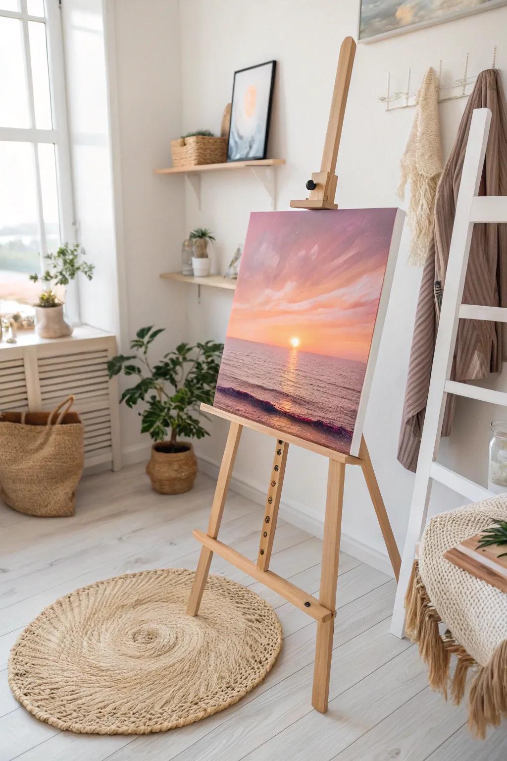 Record the serene beauty of a setting sun over the sea with simple artistry.