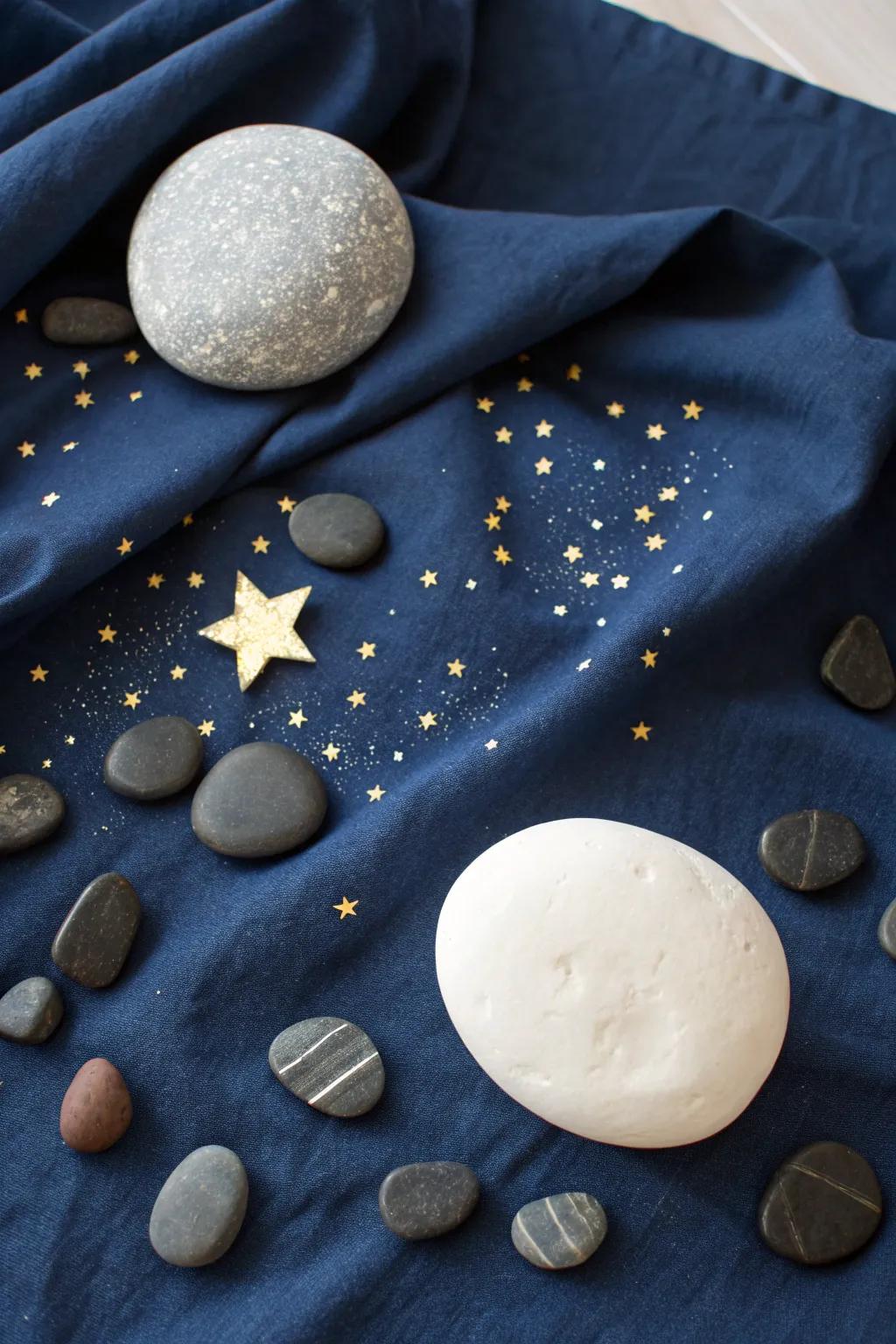 Transform your space with the magic of a pebble starry night 🌌✨ Embrace simplicity and natural beauty with this unique piece of art. #PebbleArt #ScandinavianBoho