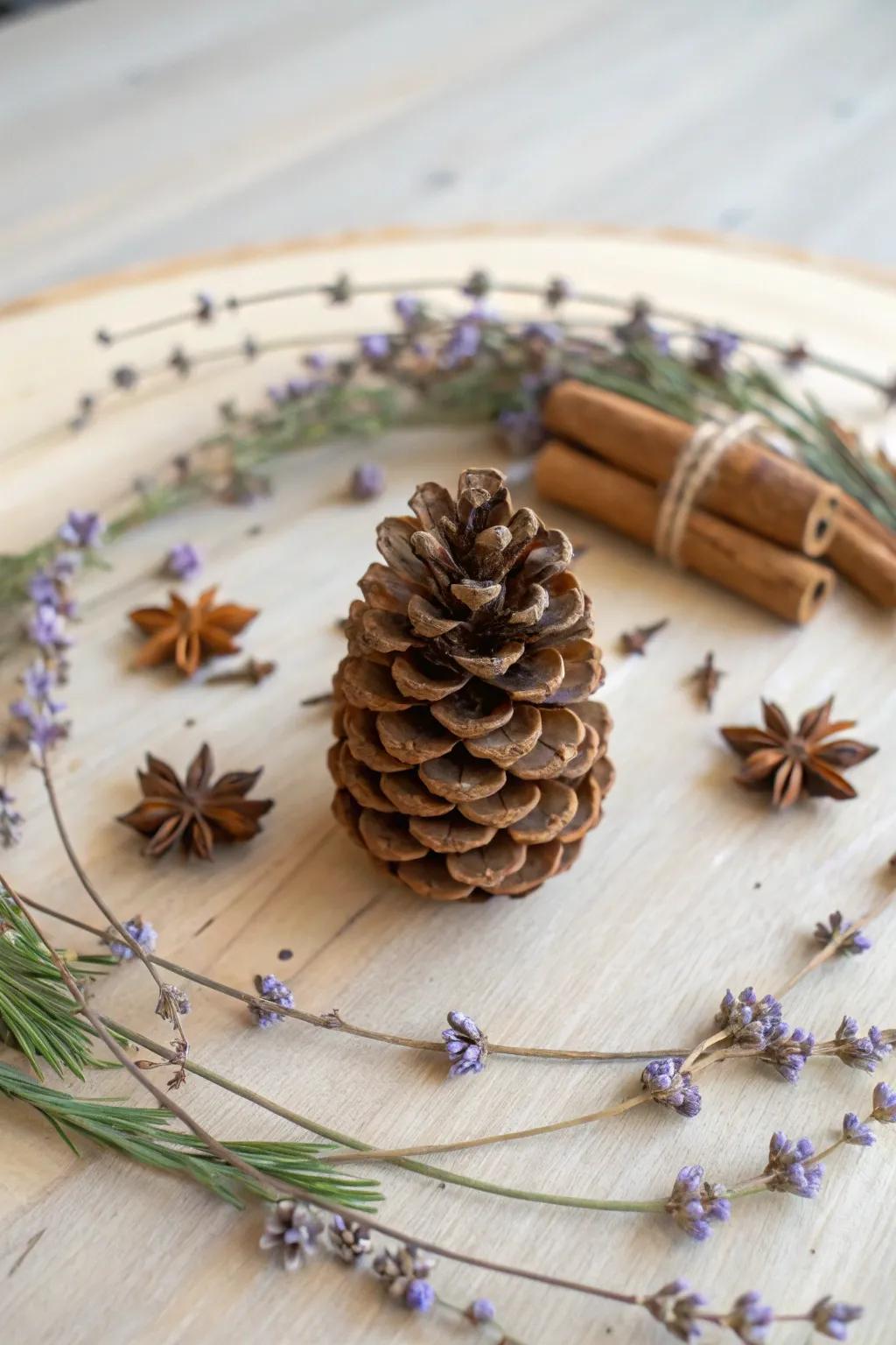 Appreciate natural splendor through this straightforward yet exquisite pinecone infusion.