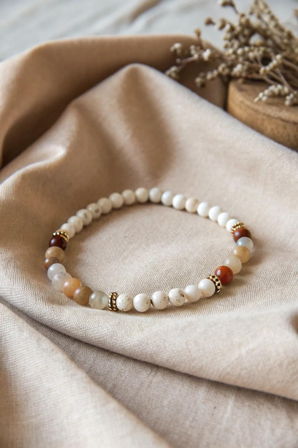 Uncover the allure in plainness with this monochromatic bead bracelet, where elegance converges with artisanship.