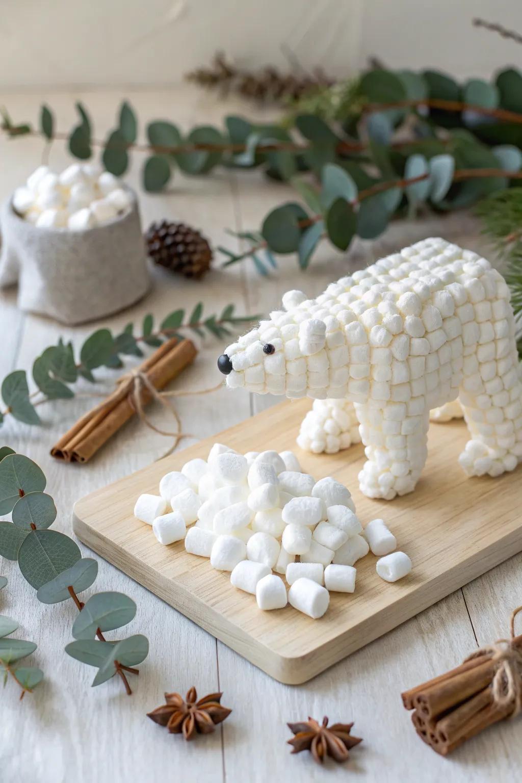 Embrace winter with a charming marshmallow frigid bear, a delightful treat that blends Scandinavian straightforwardness with a Boho touch.