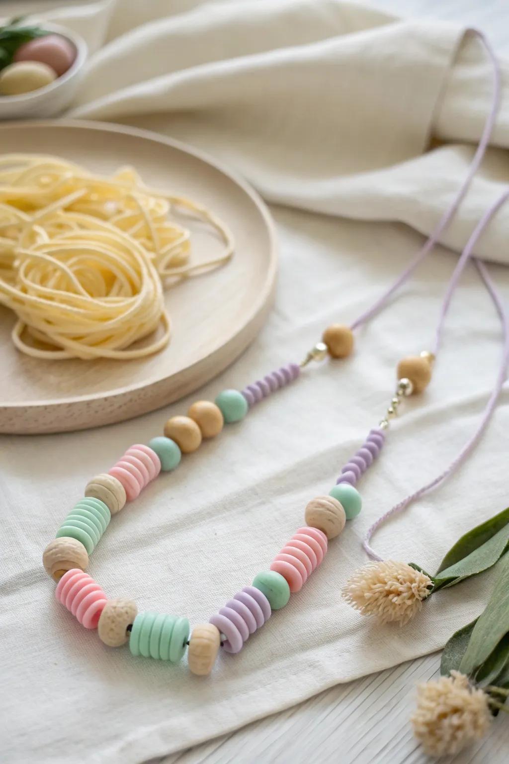 Delight in the straightforward amusement of crafting with this vibrant and endearing alimentary paste chain, an ageless preschool treasure!