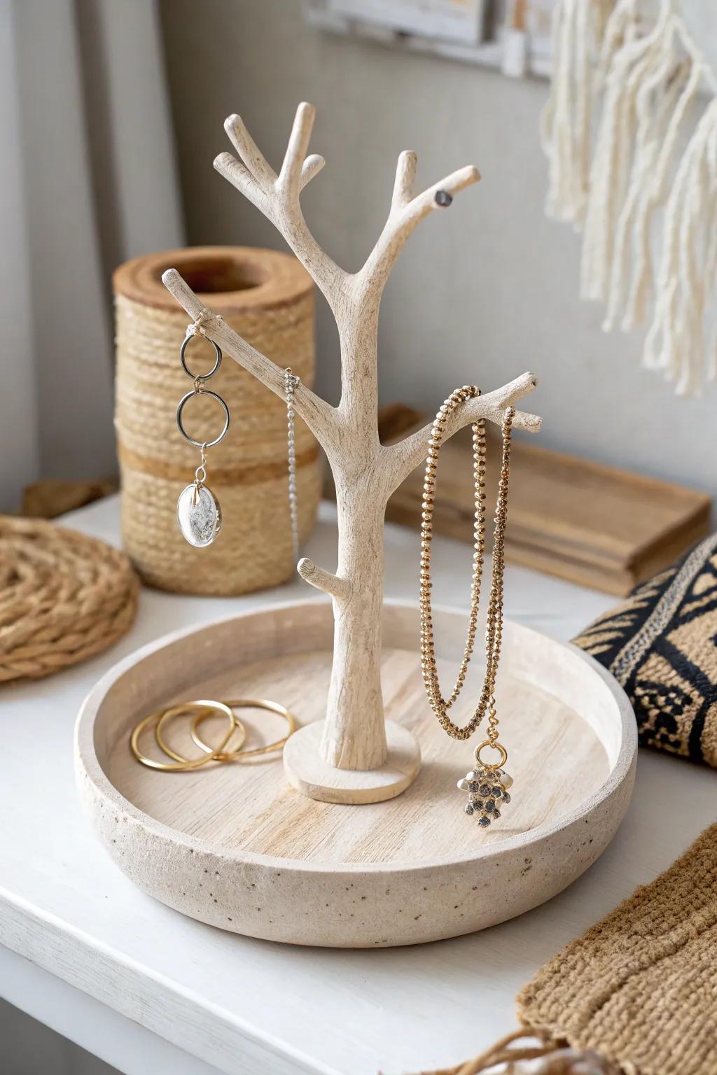 A hint of sophistication and simplicity: Handcrafted accessory recipient for cherished accessories.