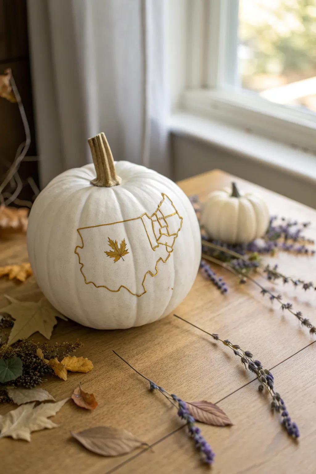 Embrace your roots with a touch of elegance: a state-shaped pumpkin masterpiece for your autumn decor.