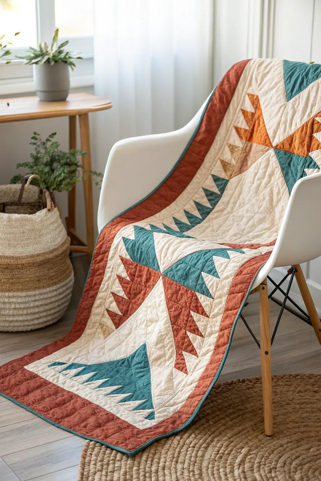Elevate your quilting endeavor through the dynamic Flying Geese pattern. Tailored for appending a trace of action and grace to any expanse.