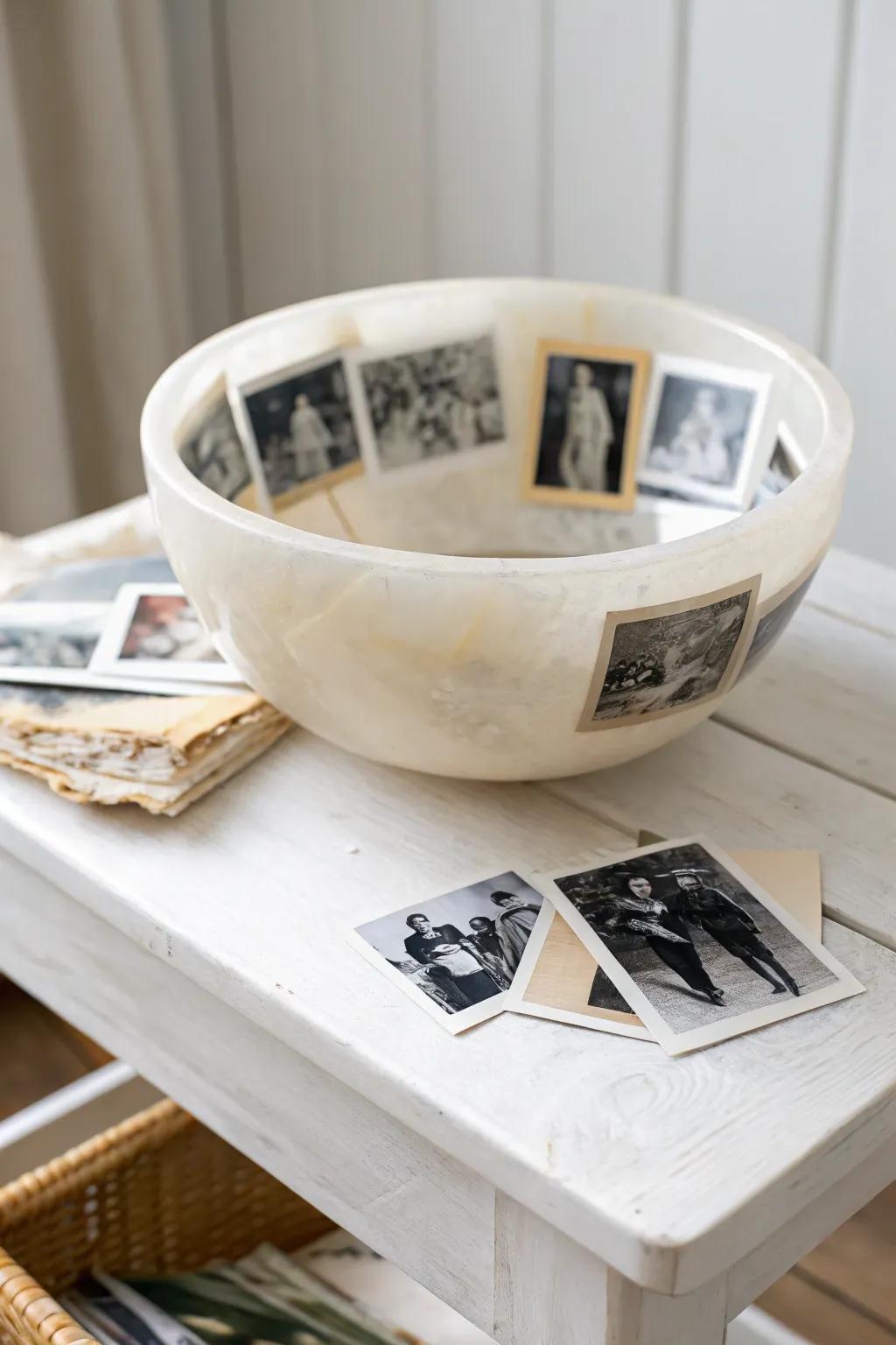 Seize memories stylishly through a stunning resin bowl beautifully preserving your cherished instances.
