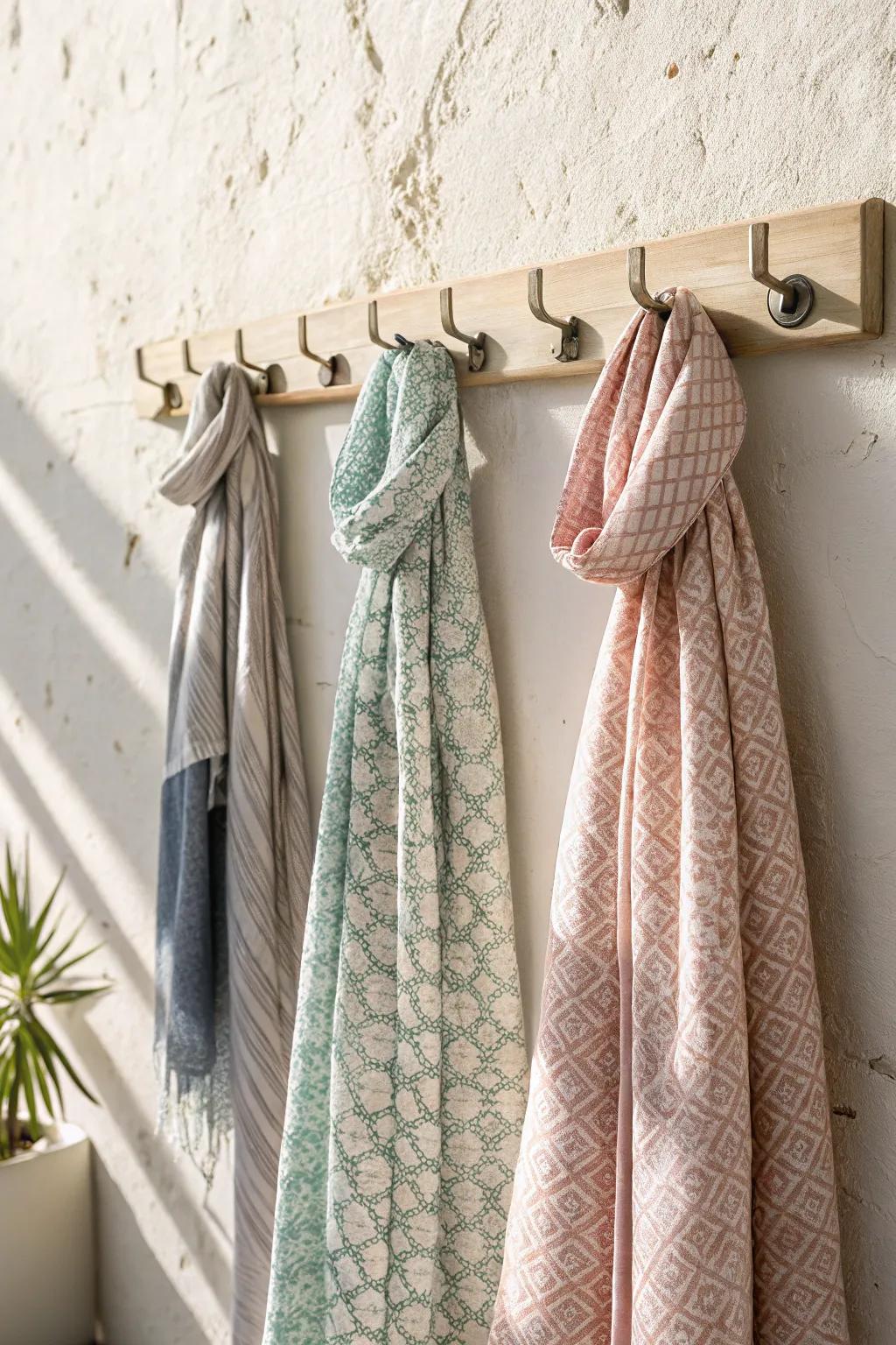 Elevate your scarf display with a chic magnetic strip solution, blending Scandinavian simplicity with Boho elegance.