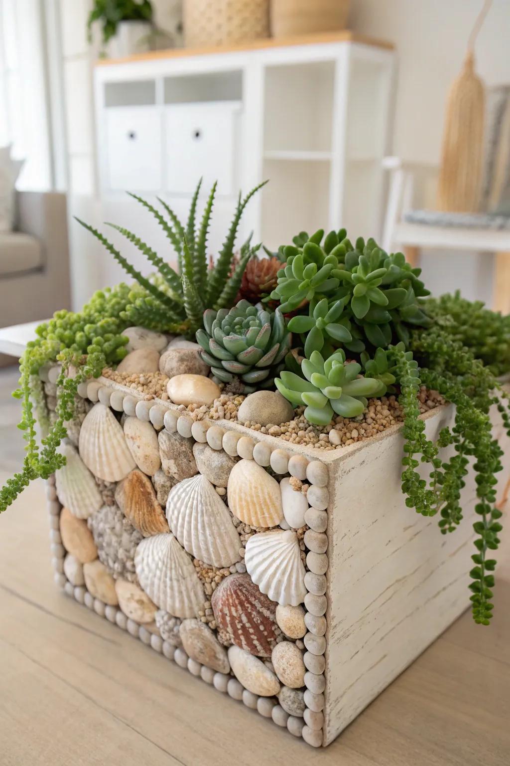 Revamp your garden using the timeless splendor of shell-embedded planters. 🌿✨ #ShellCrafts #ScandiBohoChic