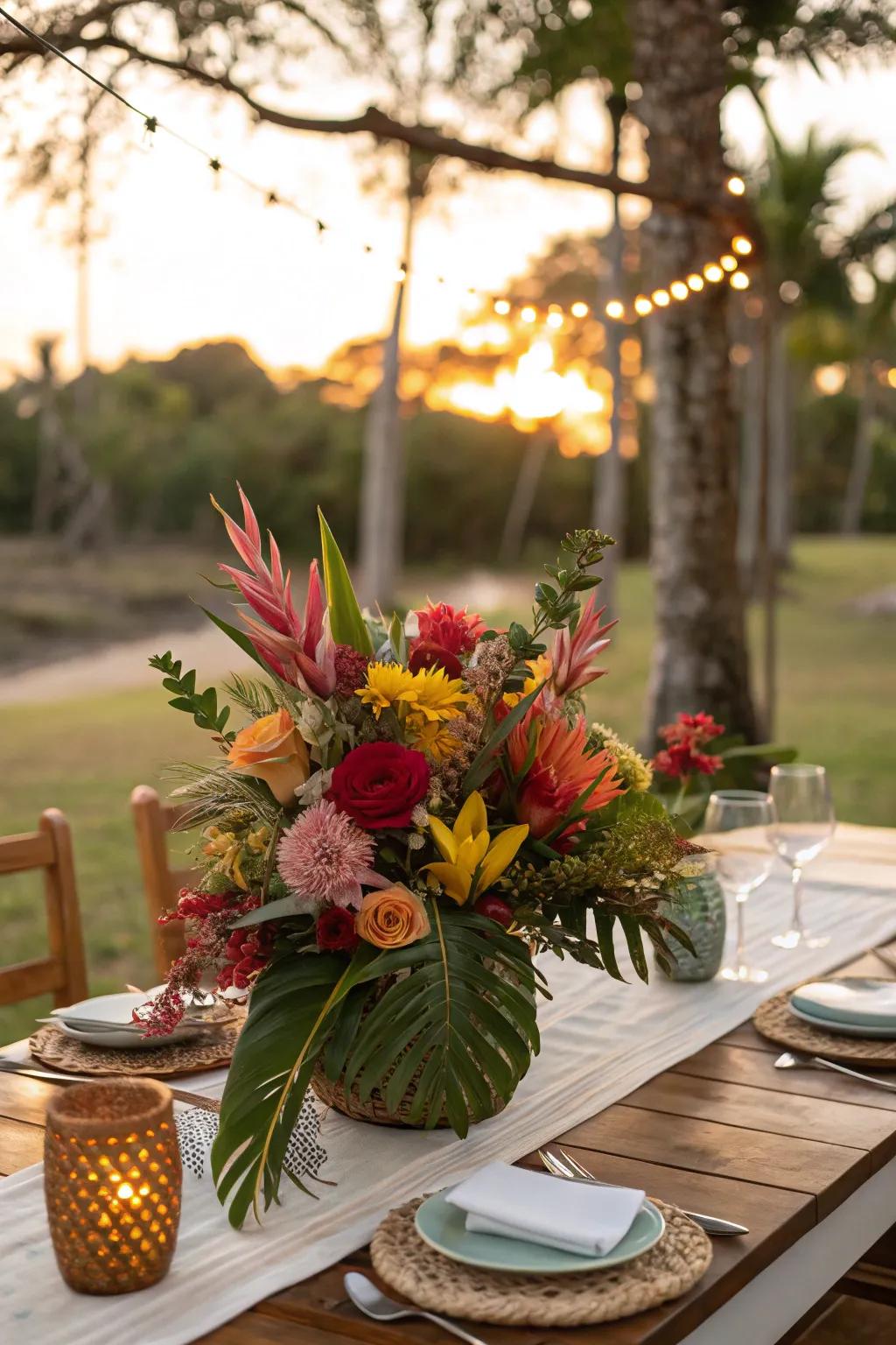Exotic flowers introduce warmth and hue to your table.