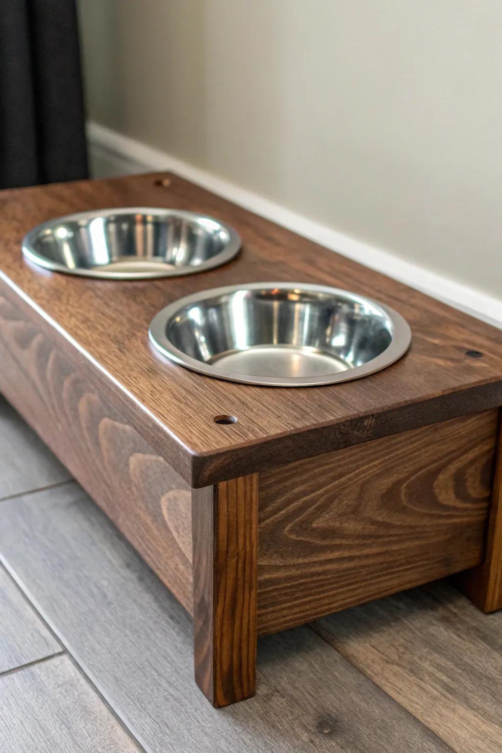 Elevate your pet's repast encounter with this artisanal timber feeder—where vogue encounters utility.