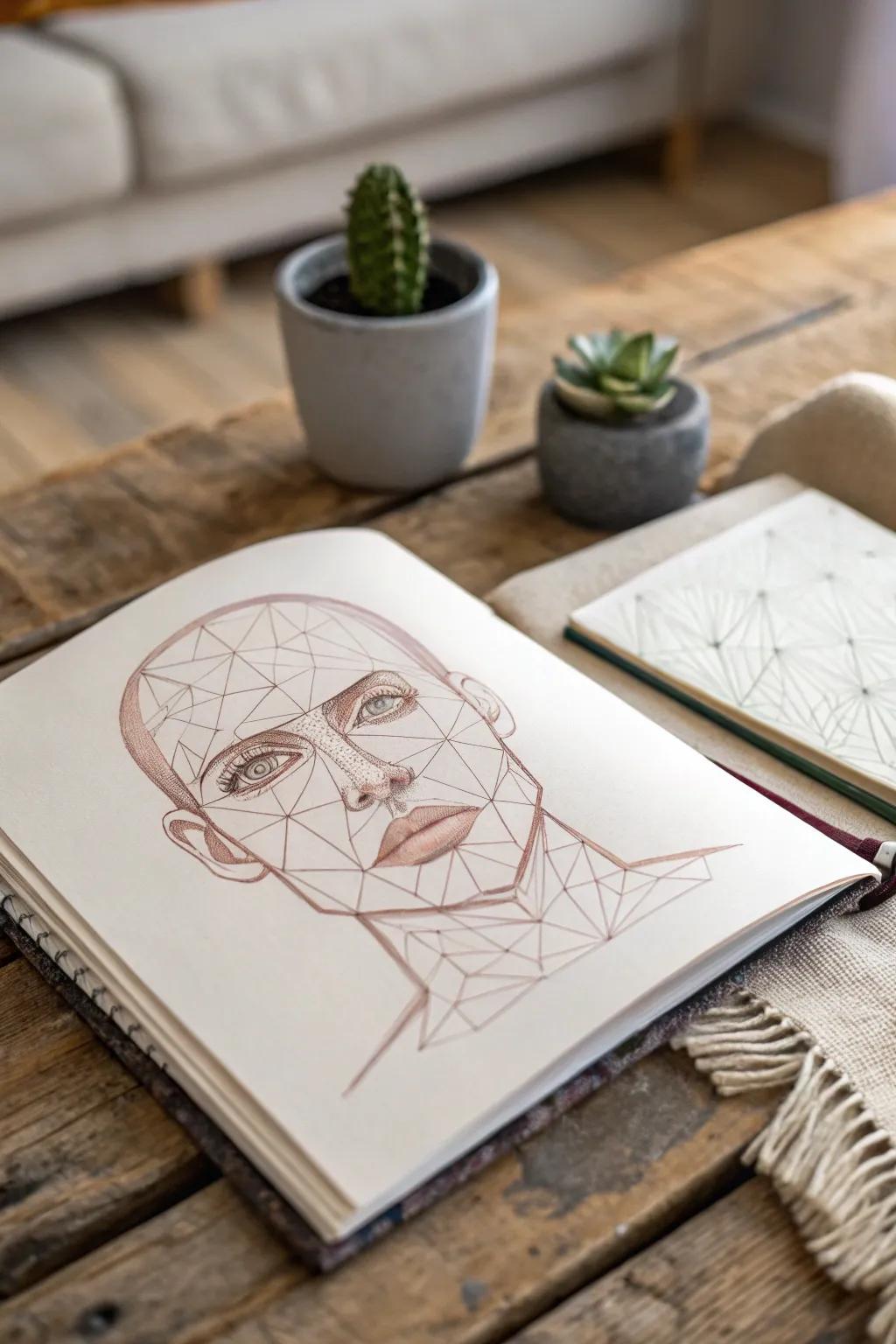 Unearth the allure of geometric patterns in portrait sketches—where minimalism converges with contemporary artistry. ✍️✨ #ArtInspiration #GeometricBeauty