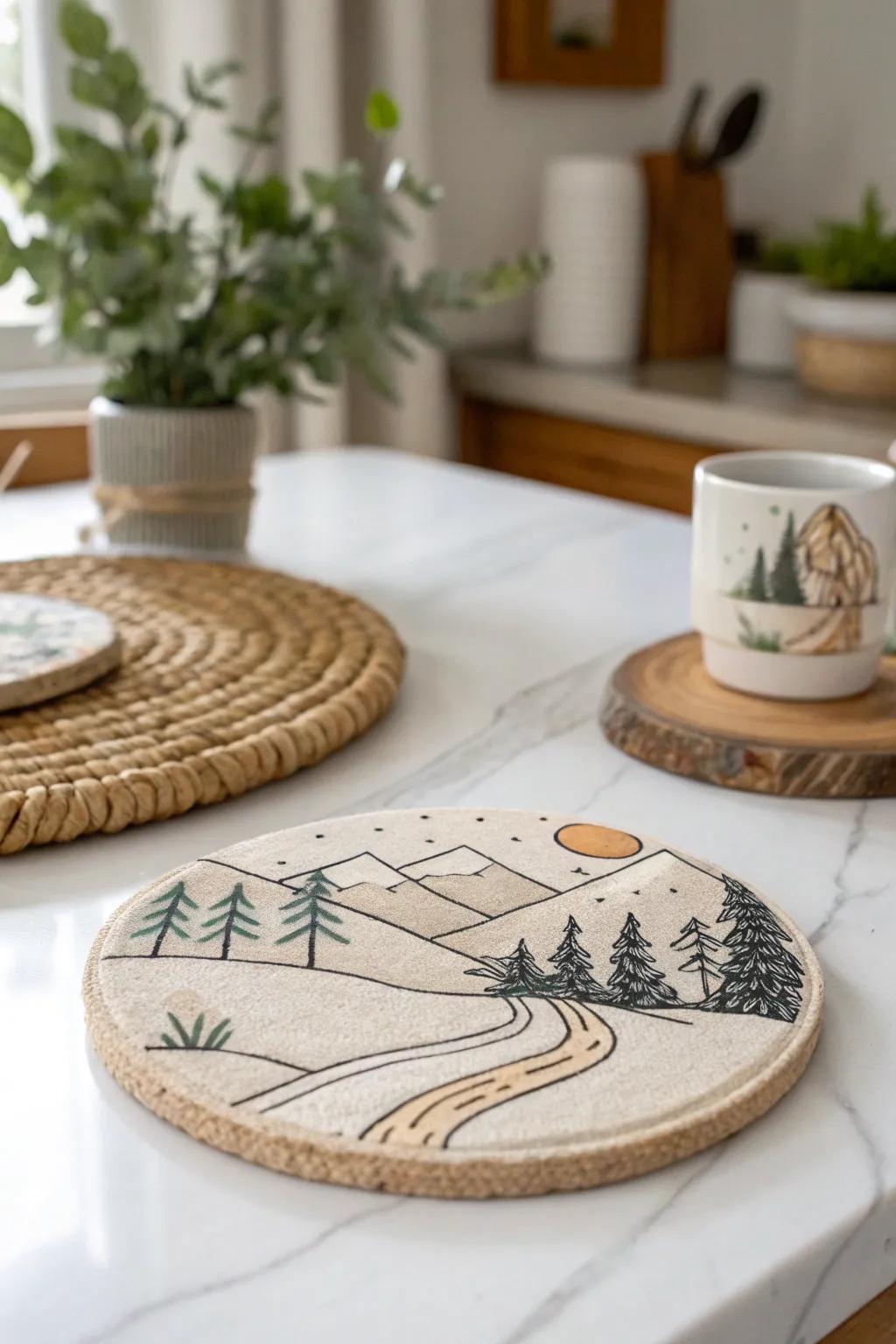 Capture the essence of your travels with this exquisite handcrafted placemat, blending Scandinavian minimalism with boho charm.