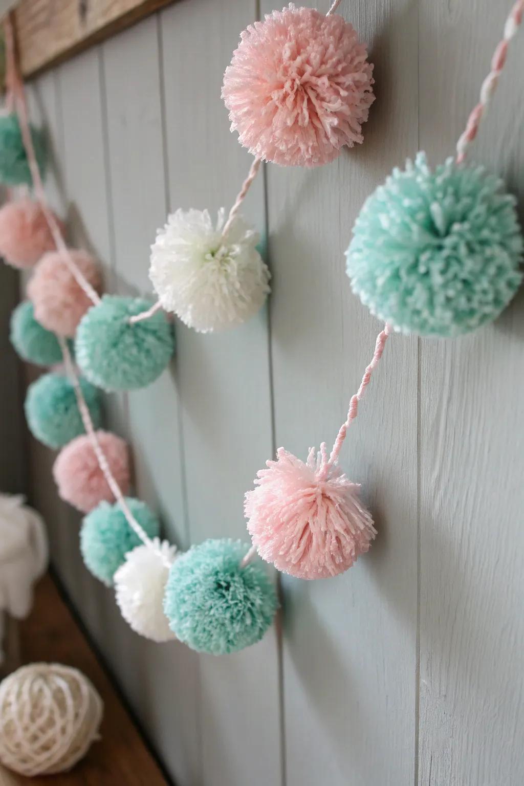 Infuse a whimsical accent to your area with this handcrafted pom pom festoons, impeccable for spring!