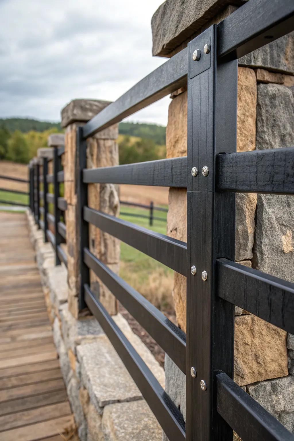 Craftsmanship meets countryside charm: A modern farmhouse fence that blends sleek square tubing with rustic elegance.
