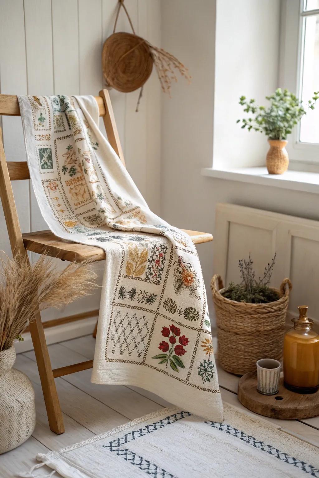 Incorporate a hint of vintage charm into your temperature quilt through calendar tea towels. 🌿✨ #MinimalistCraft #BohoScandi