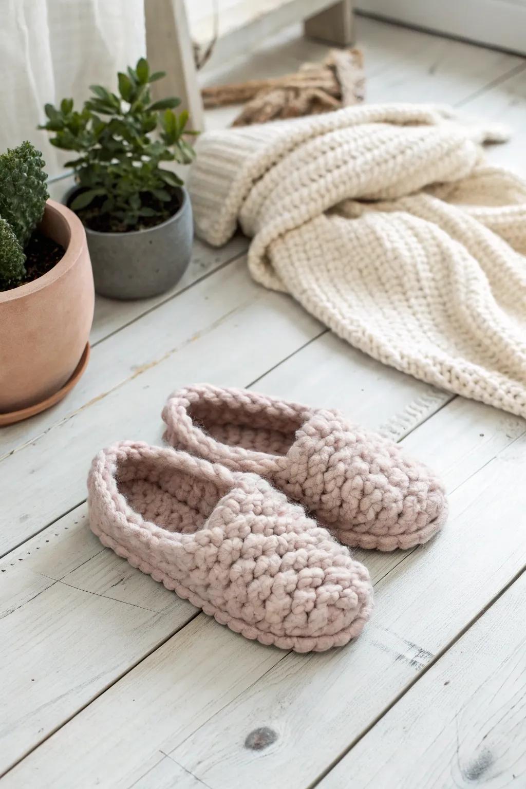 Step into comforting elegance with these handmade soft foot warmers, ideal for relaxed Sundays.