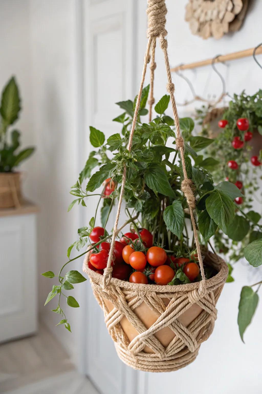 Elevate your garden with the elegance of suspended tomato planters.