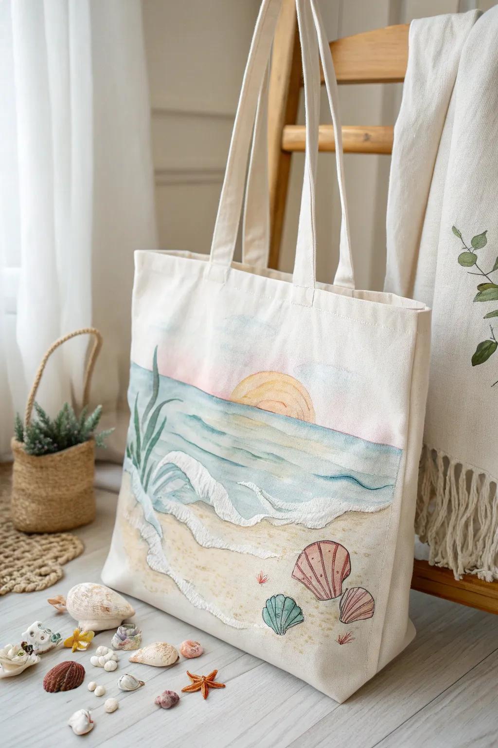 Carry a piece of the ocean with you: Embrace the serene beauty of beach-inspired tote bag art.