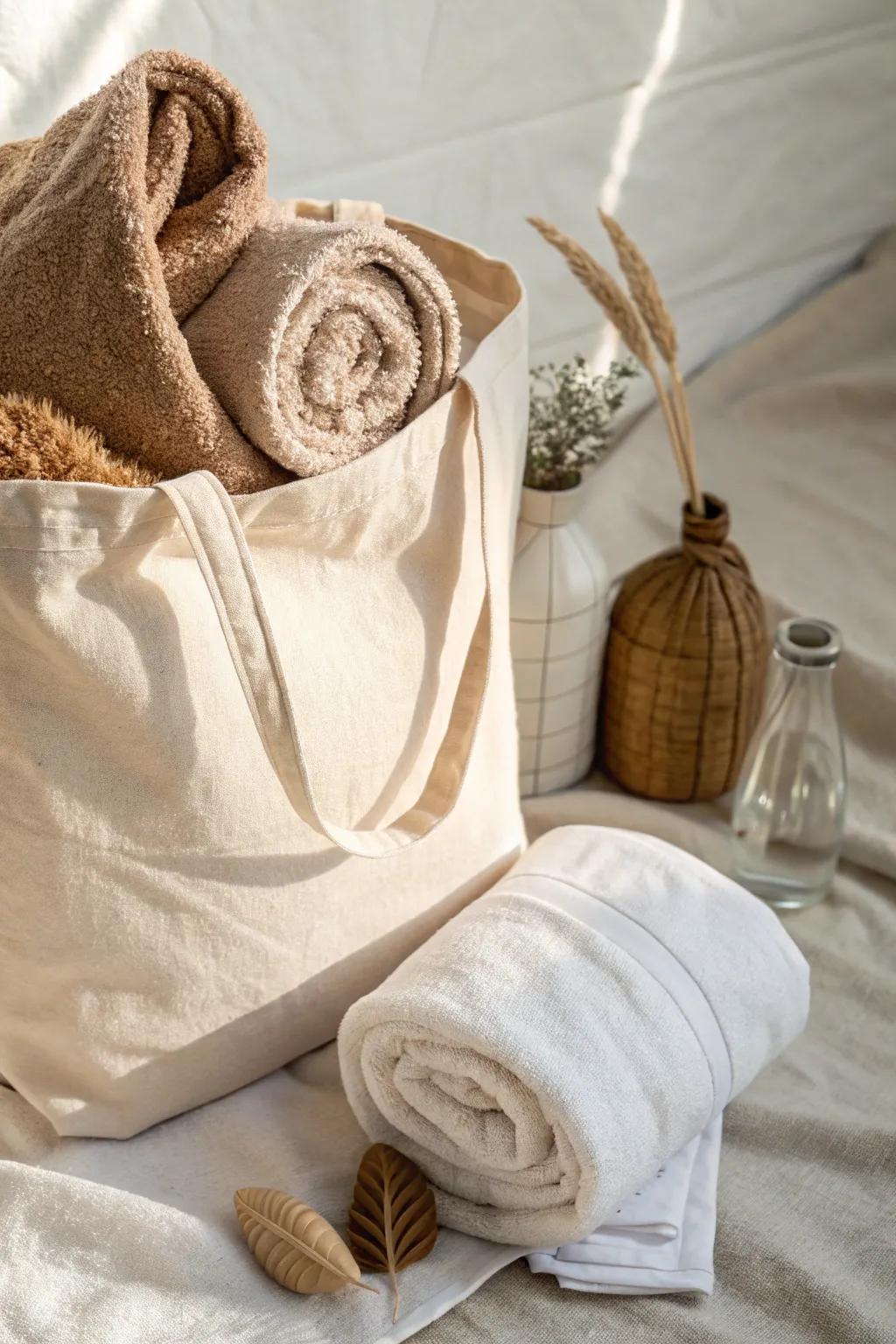 Wrap your towels in elegance with sustainable cotton sacks – a present that keeps on giving.