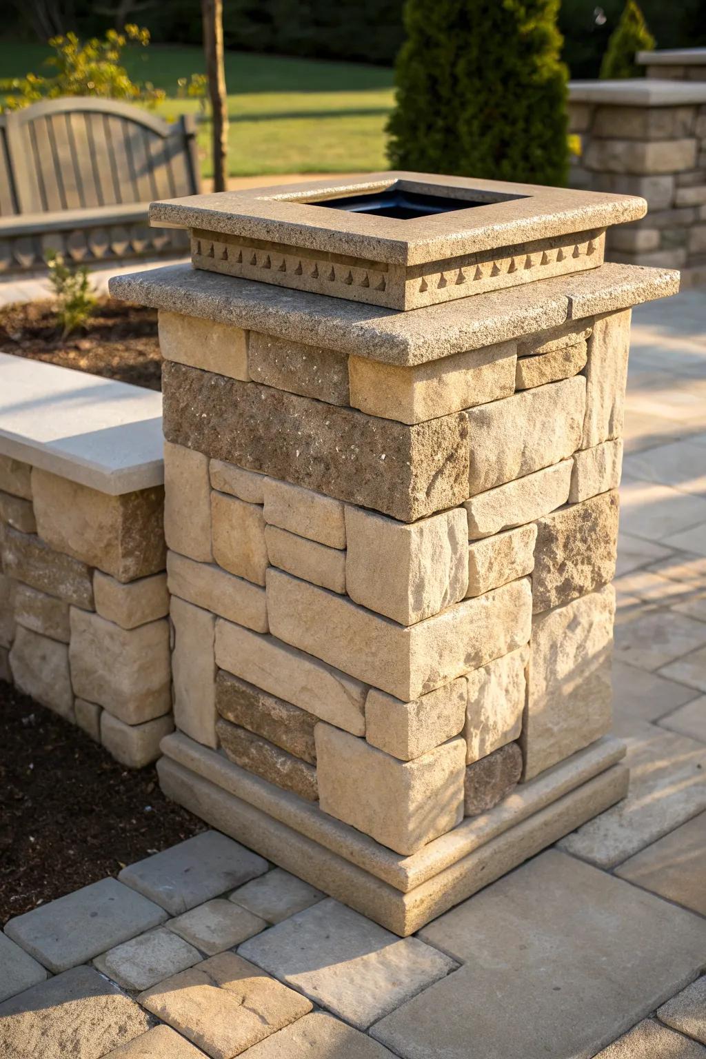 Elevate your outdoor expanse with the timeless elegance of pebble veneer artisanship.
