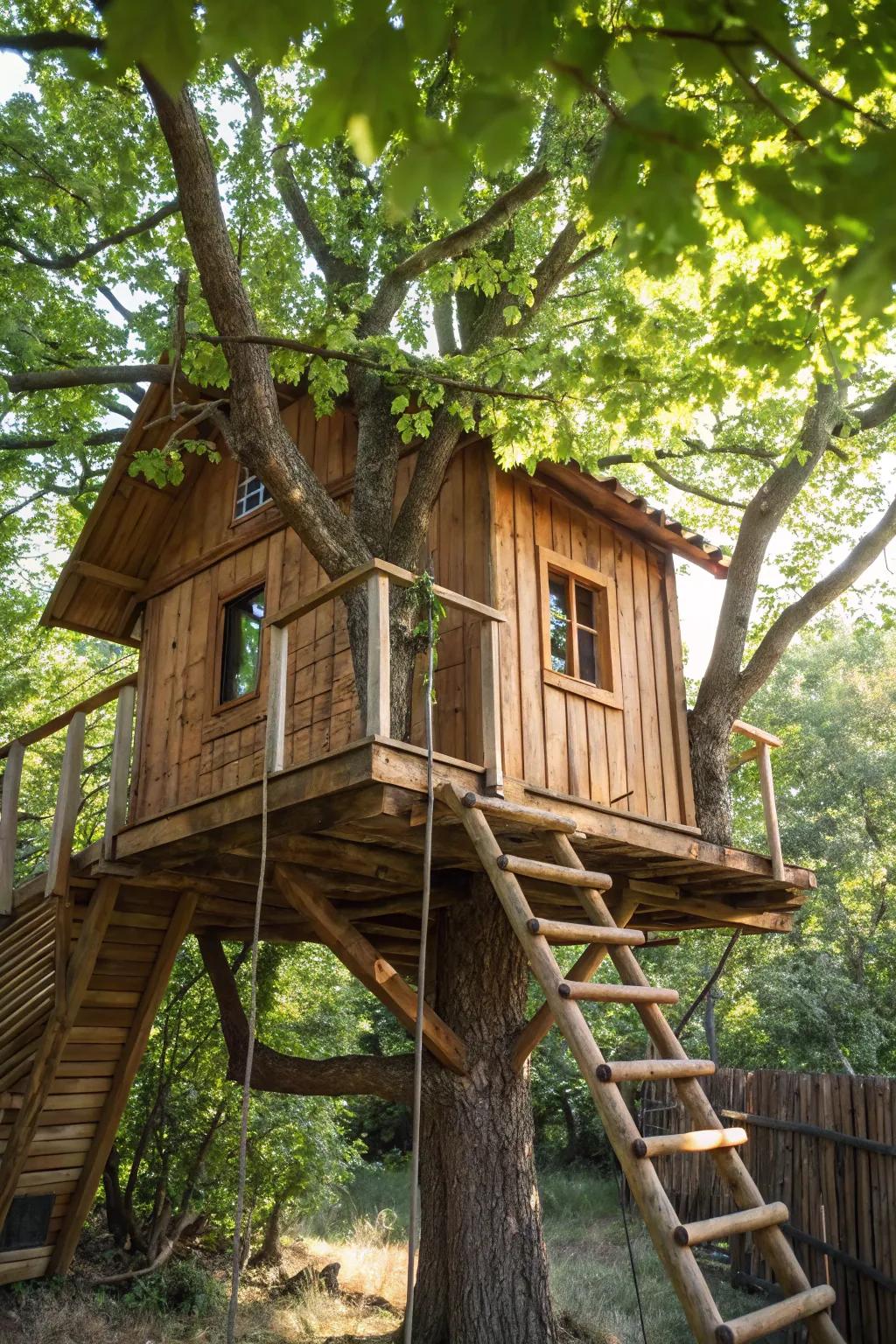 Sustainably fashioned tree house: where escapade converges with eco-conscious blueprint.