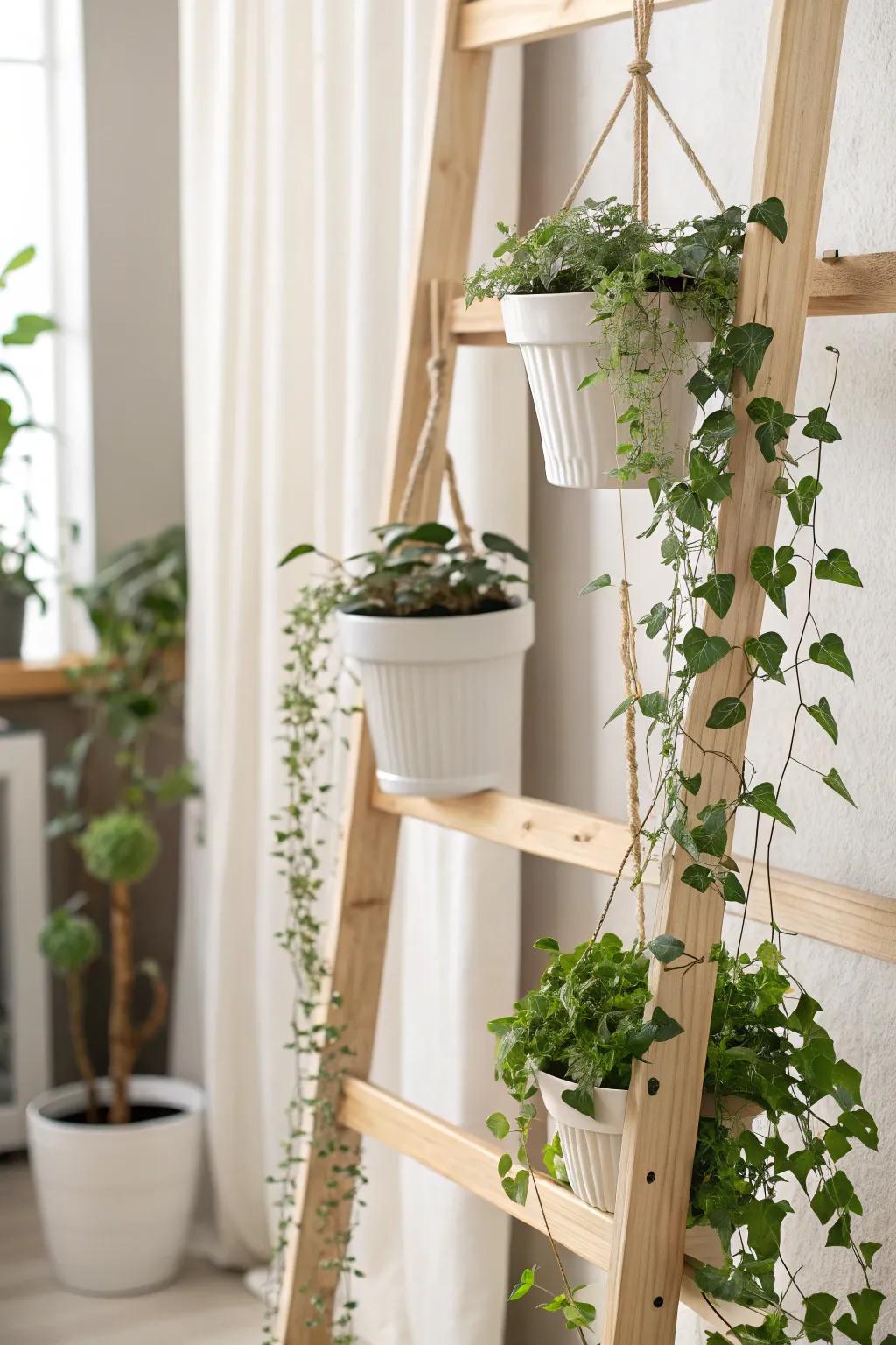 Elevate your area with a Scandinavian-inspired suspended vessel trellis, where simplicity meets lush greenery.