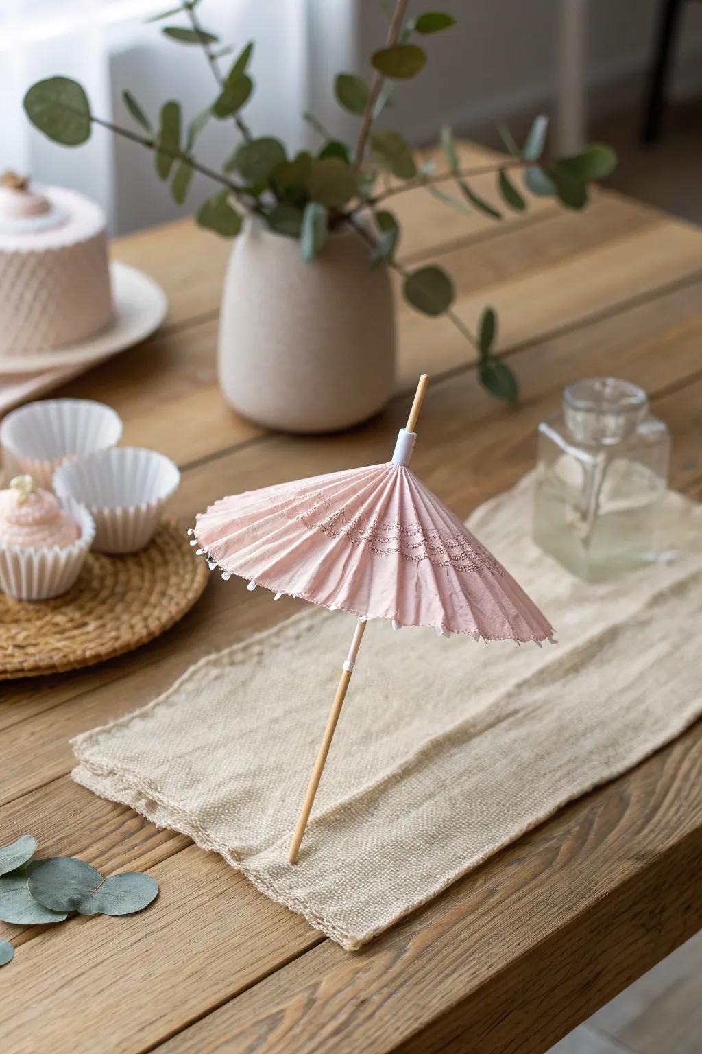 Charming Miniature Delight: Elevate your table decor with these adorable cupcake wrapper umbrellas.