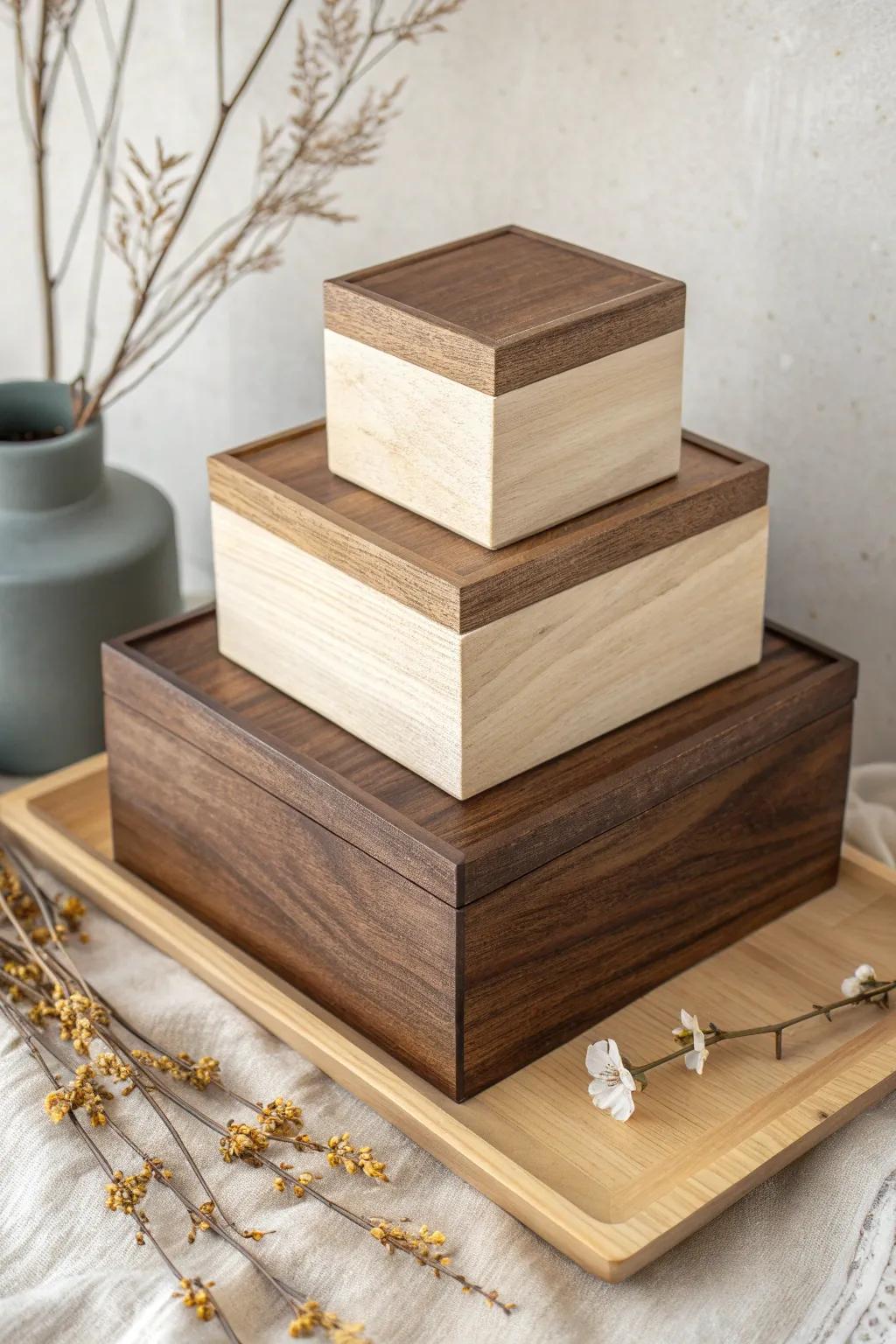 Enhance your décor via the timeless charm of tiered timber housings, ideal for preserving your valued keepsakes.