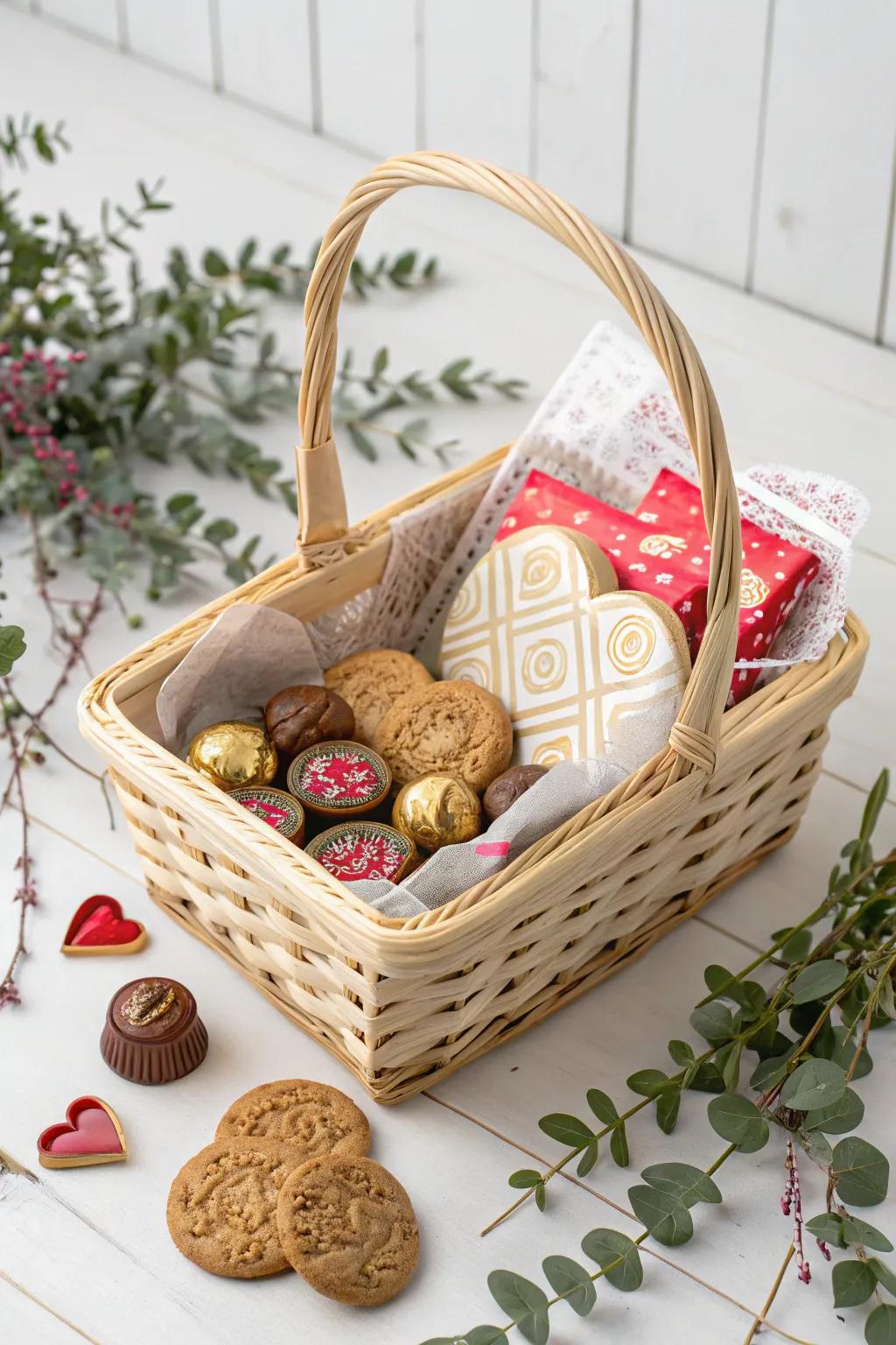 Indulge his sweet taste using this stylish and mindfully curated Valentine's basket. #ValentinesDay #SweetTreats #MinimalistStyle