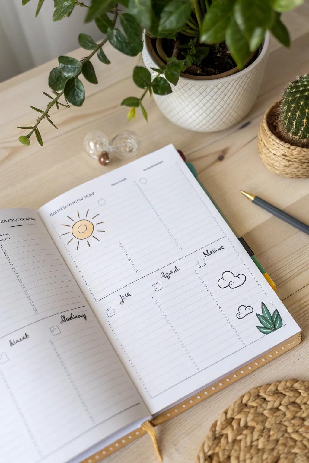 Add a touch of charm to your day with beautifully drawn weather icons in your planner.