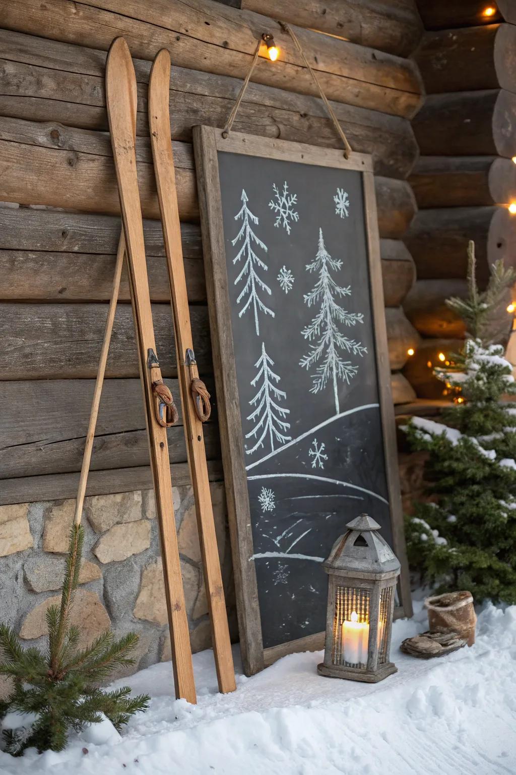 Embrace the snug allure of ski cabin vibes through this minimalist winter drawing board pattern.