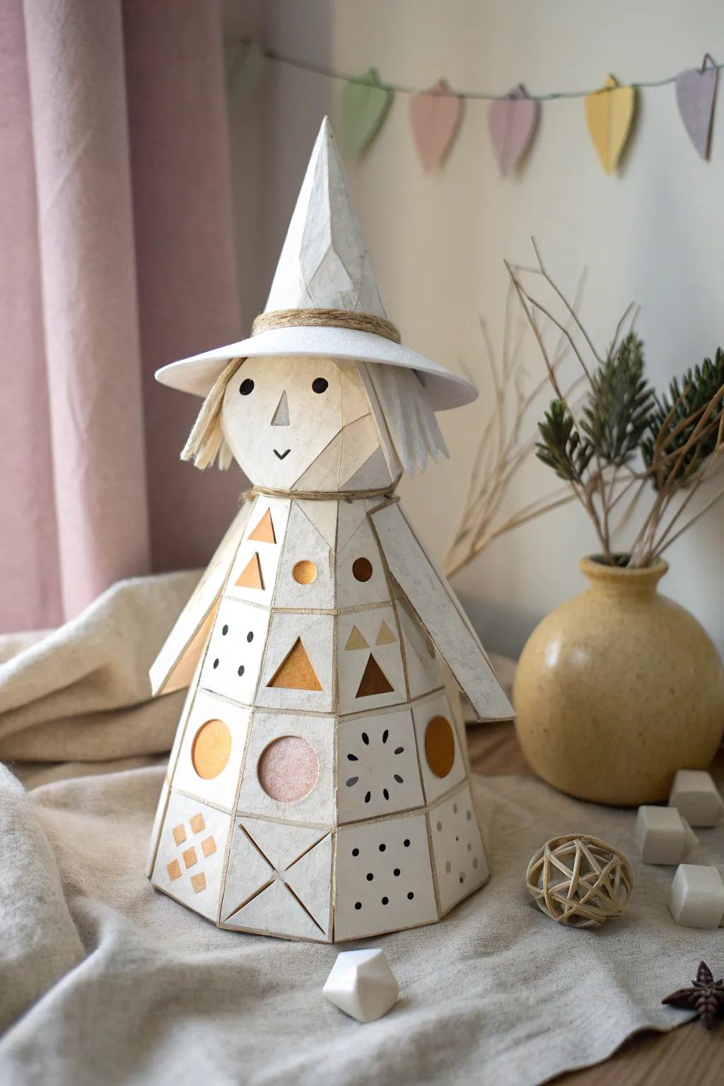 Crafting magic with geometry: A stylish witch made from simple forms.