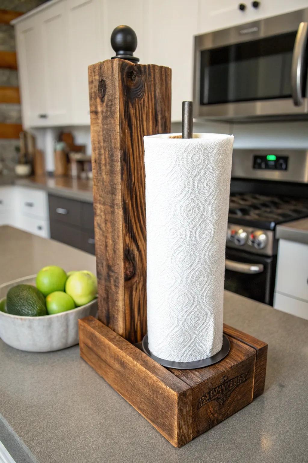 Upgrade your cooking space interior with a hand-fashioned timber tissue mount, joining country-style allure alongside modern sophistication.