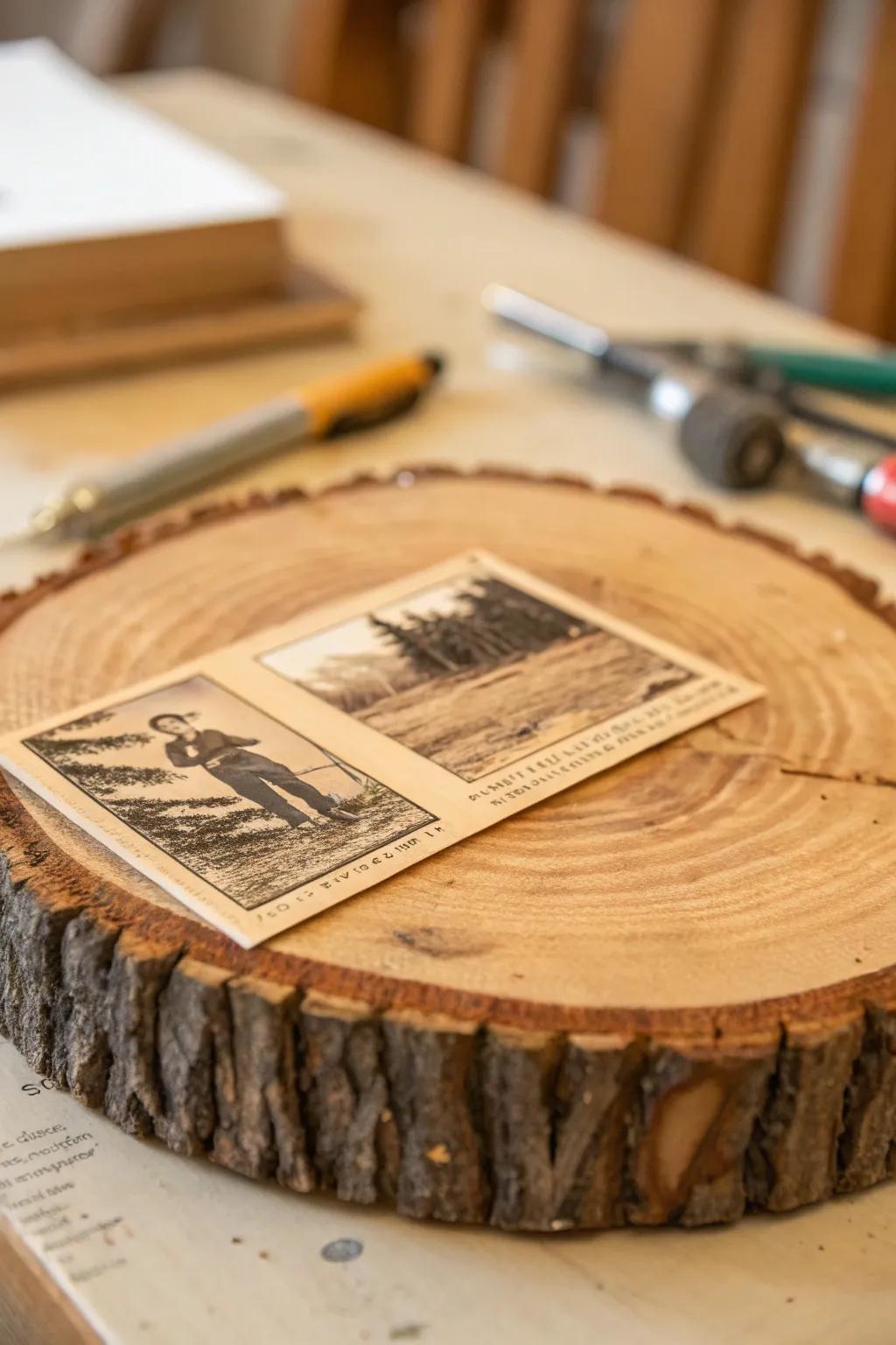 Fashion a token of nostalgia through classic mailing cards on wood rounds.