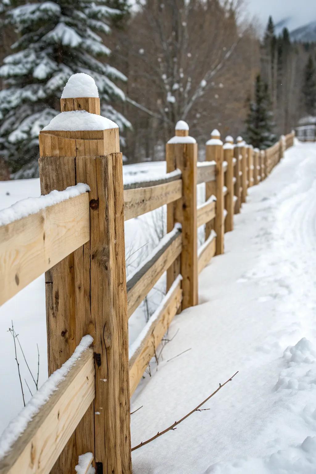 Embrace pastoral charm with a handmade timber snow enclosure, where tradition meets style.