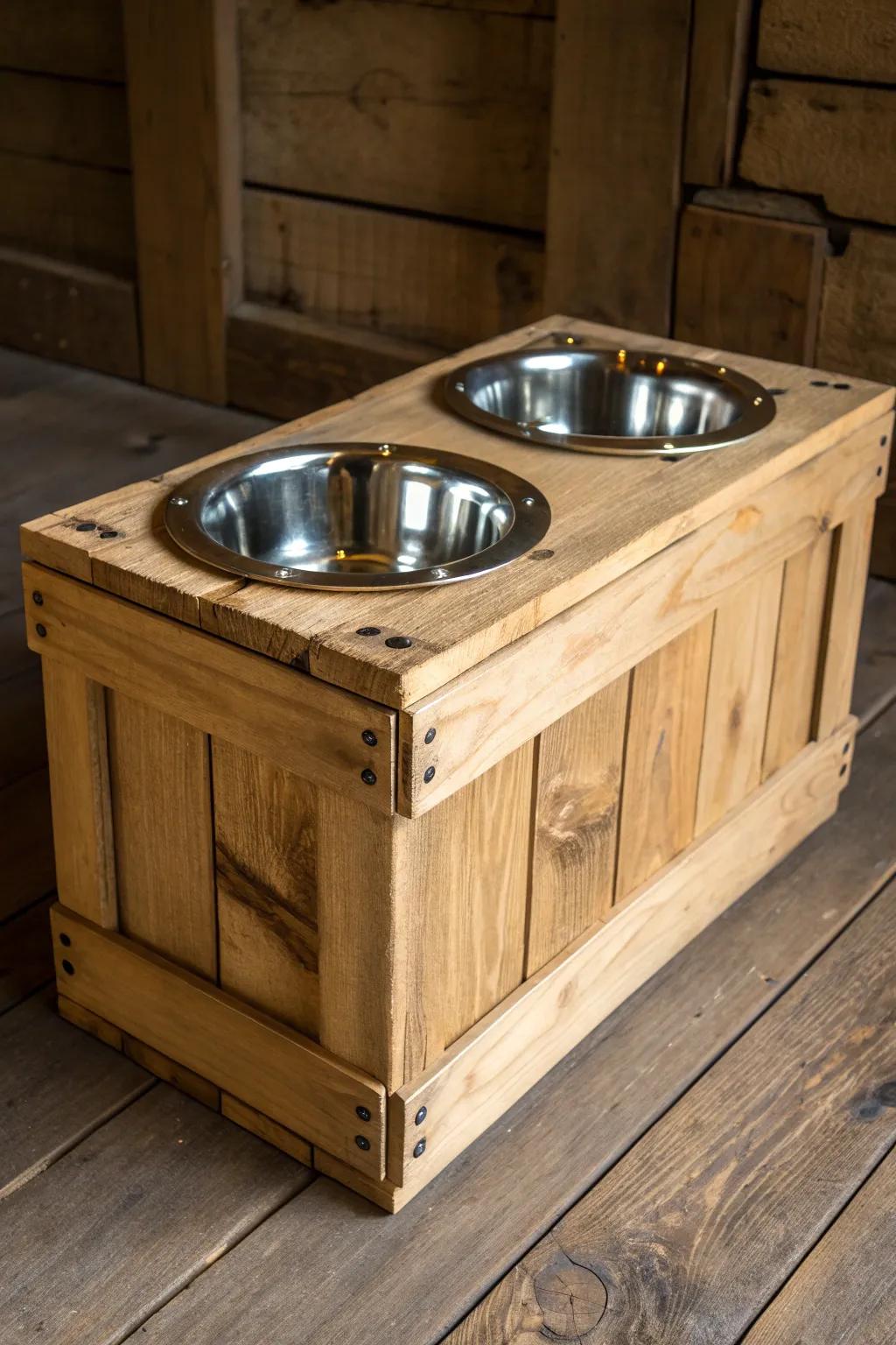Elevate your pet's dining with this handcrafted box bowl stand.