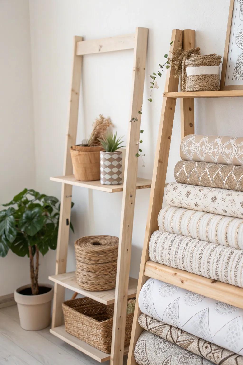 Elevate your gift-wrapping game with stylish and organized shelf storage. 🌿✨