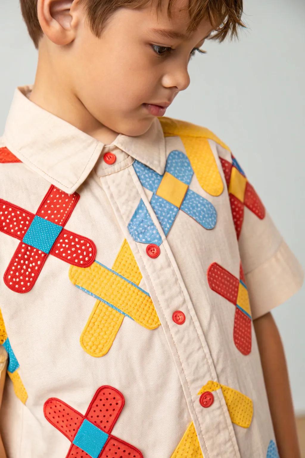 Mend the school annum stylishly with our Adhesive Strip Extravaganza shirt!