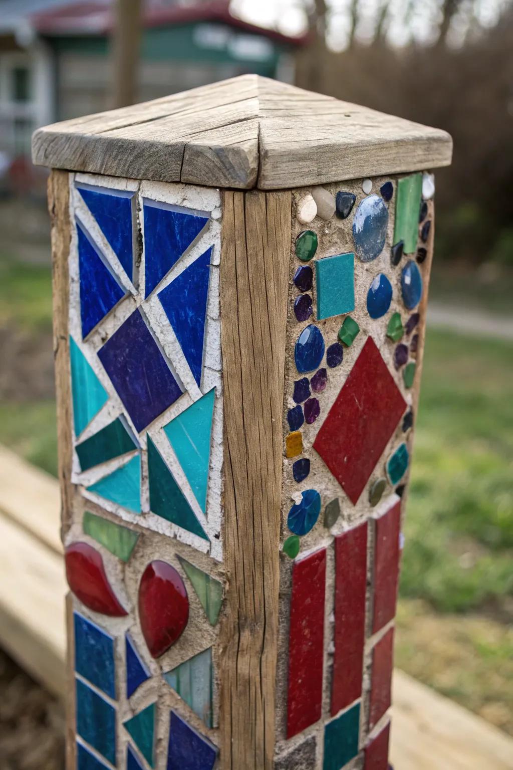 Transform your porch with a stunning mosaic showpiece that exudes artistic flair and artistry.
