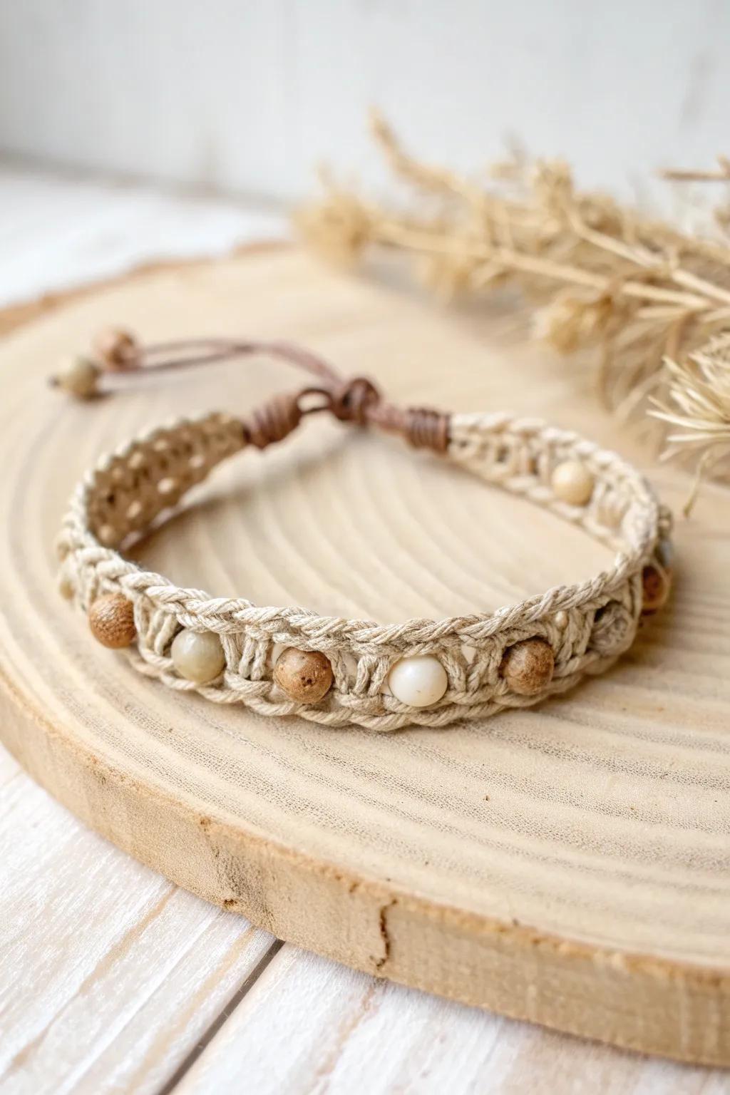 Embrace natural beauty with a handmade hemp bracelet - a touch of 70's boho chic.