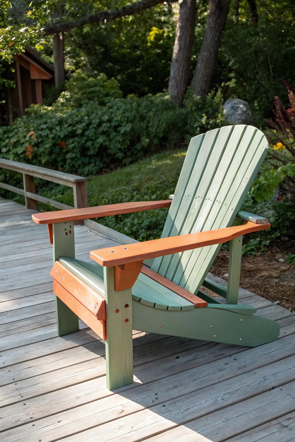 Elevate your outdoor area with a two-toned Adirondack chair: where minimalist design meets boho charm.